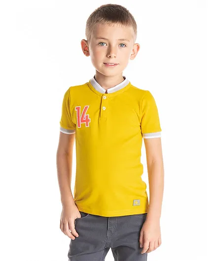 Cherry Crumble by Nitt Hyman 14 Patch Half Sleeves T-Shirt - Yellow