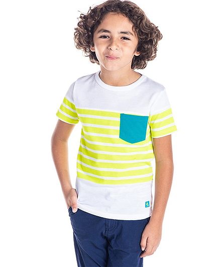 Cherry Crumble by Nitt Hyman Striped Half Sleeves T-Shirt - Yellow & White