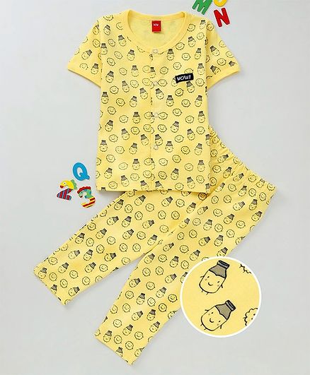 Wow Clothes Half Sleeves Printed Night Suit - Yellow