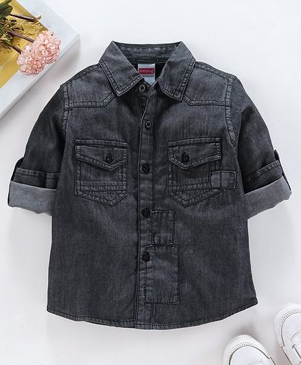 Babyhug Full Sleeves Solid Denim Shirt - Black