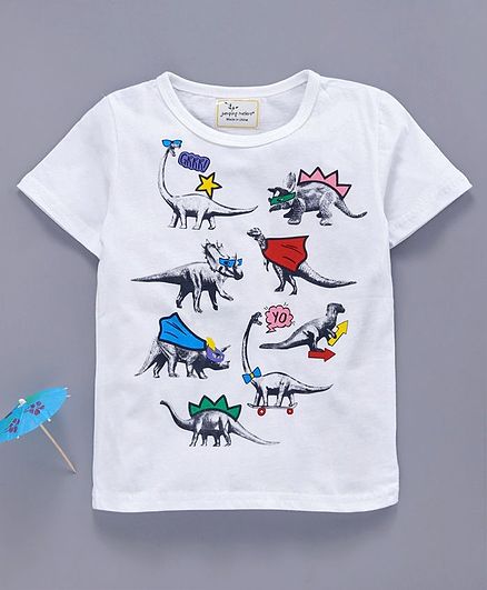 Kookie Kids Half Sleeves Tee Dino Print - White