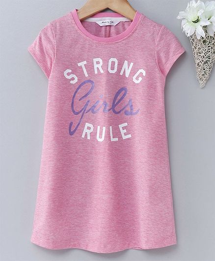 Memory Life Short Sleeves Frock Girls Rule Print - Light Pink