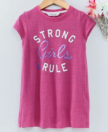 Memory Life Short Sleeves Frock Girls Rule Print - Pink