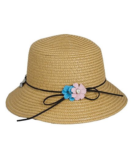 Kidofash Flower Applique Hat - Brown