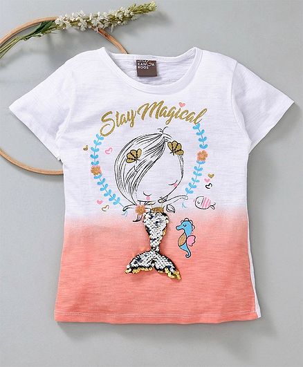 Little Kangaroos Half Sleeves Tee Stay Magical Print - White Peach