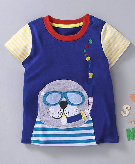 Kookie Kids Half Sleeves Tee Animal Patch - Blue