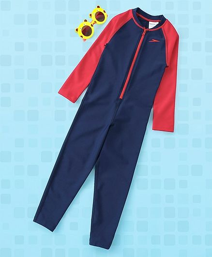 Speedo Full Sleeves Legged Swim Suit - Red Blue