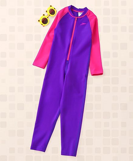 Speedo Full Sleeves Legged Swim Suit - Pink Purple