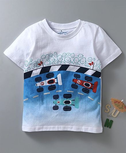 Kookie Kids Half Sleeves Tee Race Car Print - Blue