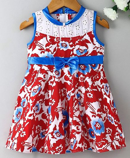 Enfance Core Flower Print Sleeveless Dress - Blue
