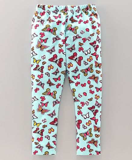 Babyhug Full Length Knitted Leggings Allover Butterfly Print - Blue
