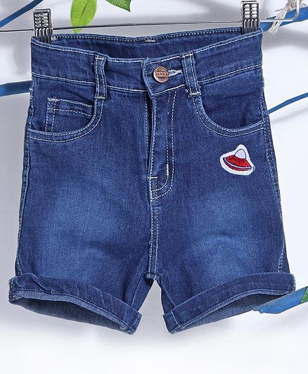 Babyhug Denim Shorts Space Ship Patch - Dark Blue