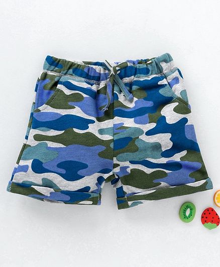 Yiyi Garden Elasticated Waist Shorts Camouflage Print - Blue & Green