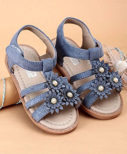 Cute Walk by Babyhug Party Wear Sandals Floral Appliques - Blue