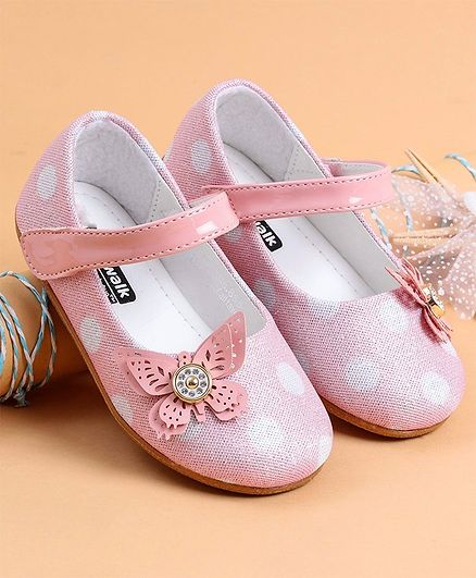 Cute Walk by Babyhug Party Wear Belly Shoes Polka Dot Print - Light Pink