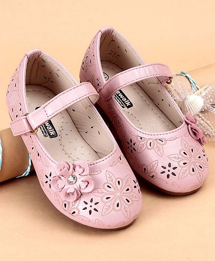 Cute Walk by Babyhug Party Wear Bellies With Floral Applique - Pink