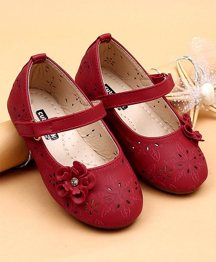 Cute Walk by Babyhug Party Wear Bellies With Floral Applique - Red