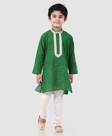 Babyhug Full Sleeves Kurta And Pajama - Green White