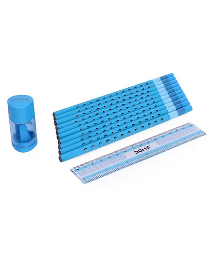 Doms Pencils With Scale & Sharpener Blue - Pack of 12