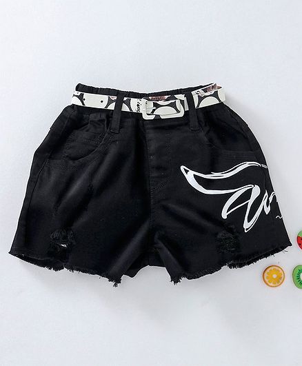 Kookie Kids Ripped Elastic Waist Shorts With Belt - Black