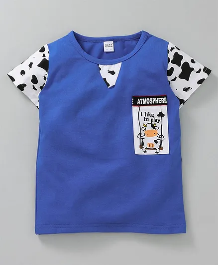 Meng Wa Half Sleeves Tee Cow Print - Blue
