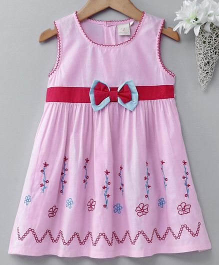 Smile Rabbit Sleeveless Frock Bow Motif & Embroidery - Light Pink