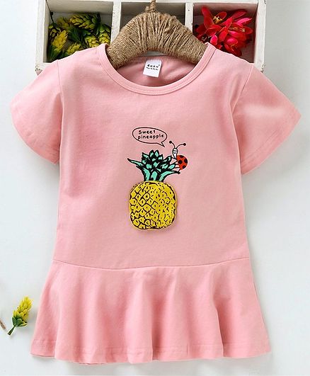 Meng Wa Half Sleeves Frock Pineapple Print - Peach