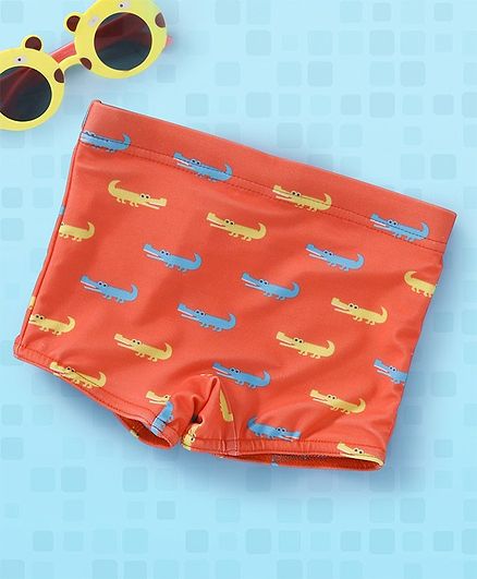 Babyhug Swimming Trunk Crocodile Print - Orange