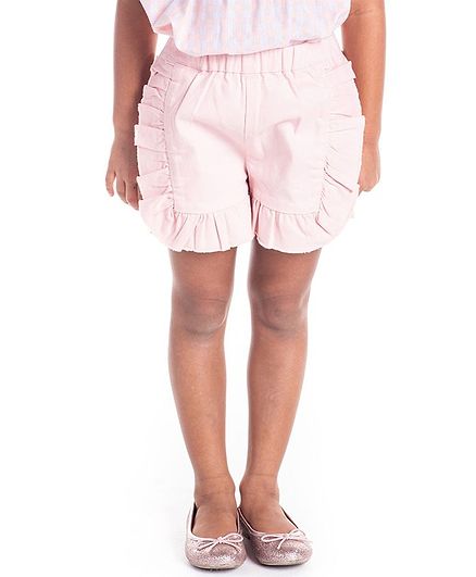 Cherry Crumble by Nitt Hyman Solid Ruffled Shorts - Pink