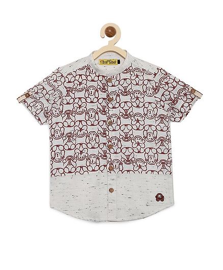 Tiber Taber Monkey Print Half Sleeves Shirt - White