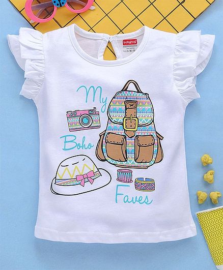 Babyhug Cap Sleeves Tee With Frills Boho Print - White
