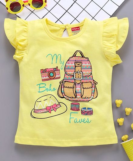 Babyhug Cap Sleeves Tee With Frills Boho Print - Yellow