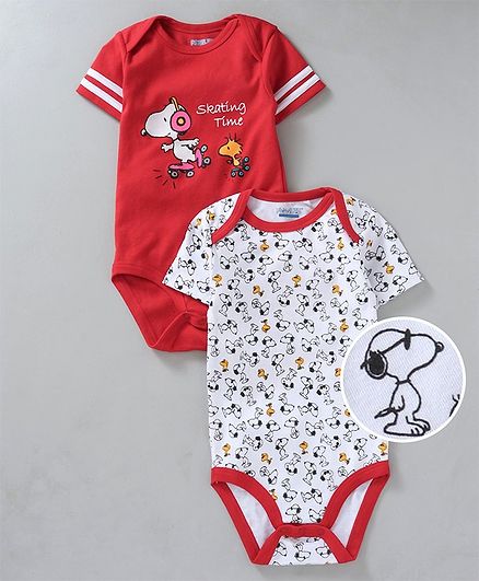 Mom's Love Half Sleeves Onesies Snoopy Print Pack of 2 - White Red
