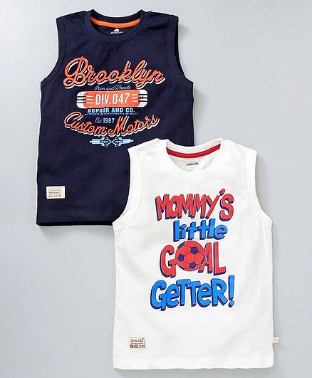 Olio Kids Sleeveless Printed T-Shirt Pack of 2 - Navy White