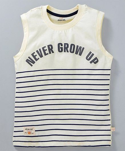 Olio Kids Sleeveless Striped T-Shirt Text Print - Cream