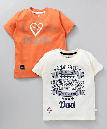 Olio Kids Half Sleeves Printed T-Shirt Pack of 2 - Orange White