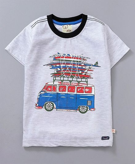 Olio Kids Half Sleeves Tee Surf Van Print - Light Grey