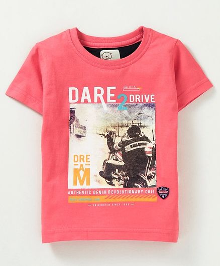Olio Kids Half Sleeves Tee Graphic Print - Coral