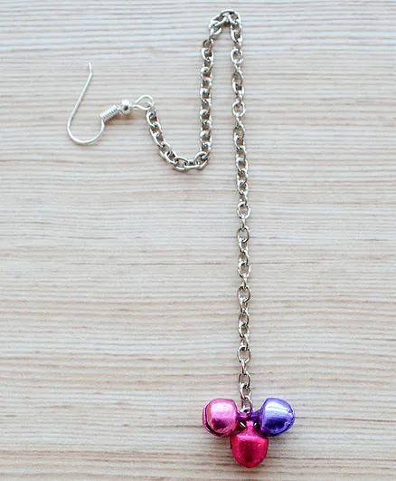 Pretty Ponytails Ghungroo Design Maang Tikka - Pink & Silver