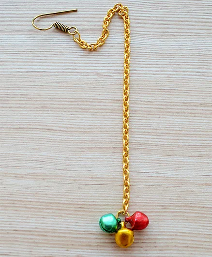 Pretty Ponytails Ghungroo Design Maang Tikka - Red & Golden