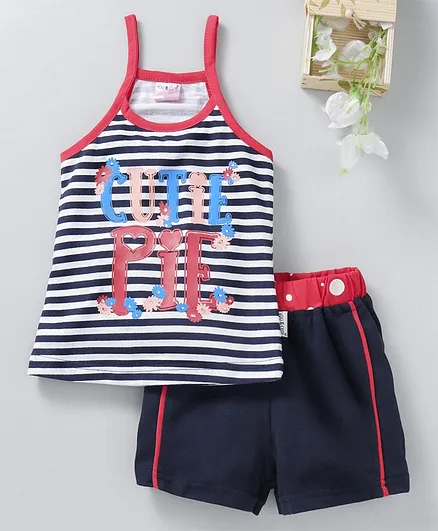 U R CUTE Striped Sleeveless Tee & Shorts Set - Red