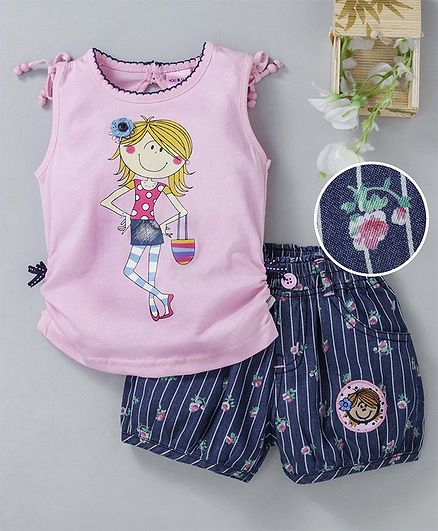 U R CUTE Girl Printed Sleeveless Top & Shorts Set - Pink