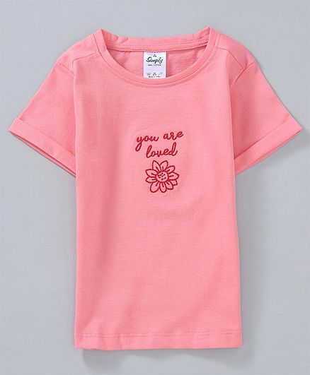 Simply Half Sleeves Tee Flower Print - Light Pink