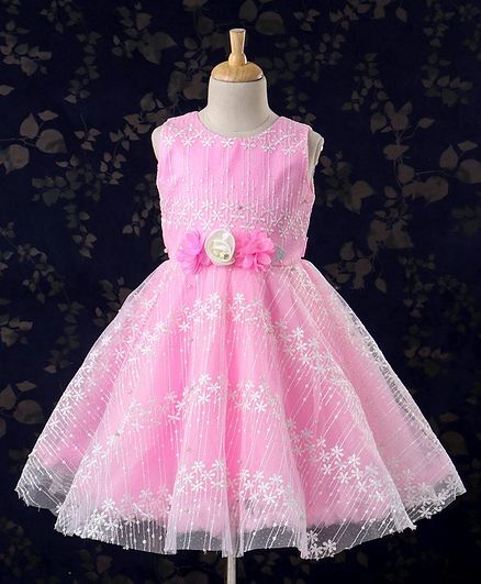 Babyhug Sleeveless Party Wear Embroidered Frock - Pink