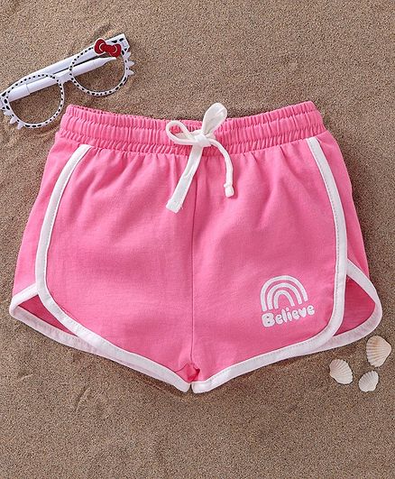 Fox Baby Shorts With Drawstring Believe Print - Light Pink