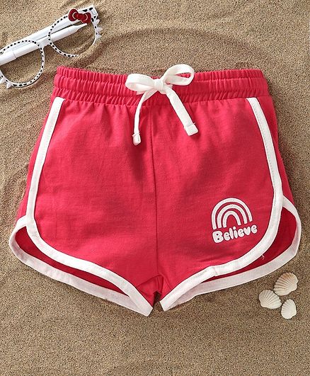 Fox Baby Shorts With Drawstring Believe Print - Red