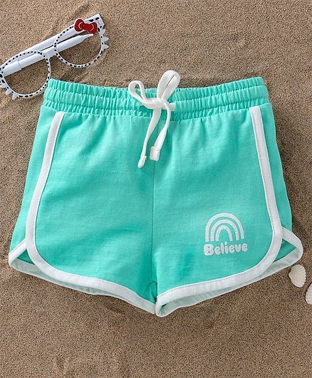 Fox Baby Shorts With Drawstring Believe Print - Green