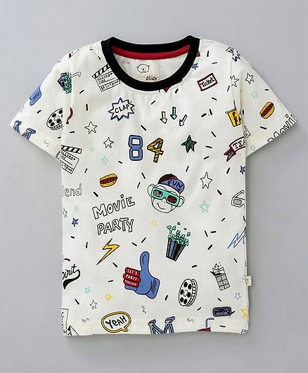 Olio Kids Half Sleeves Tee Multi Print - Off White