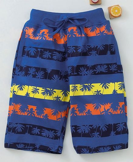 Olio Kids Printed Drawstring Waist Three Fourth Pant - Royal Blue