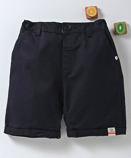 Olio Kids Solid Shorts With Adjustable Elastic Waist - Navy Blue